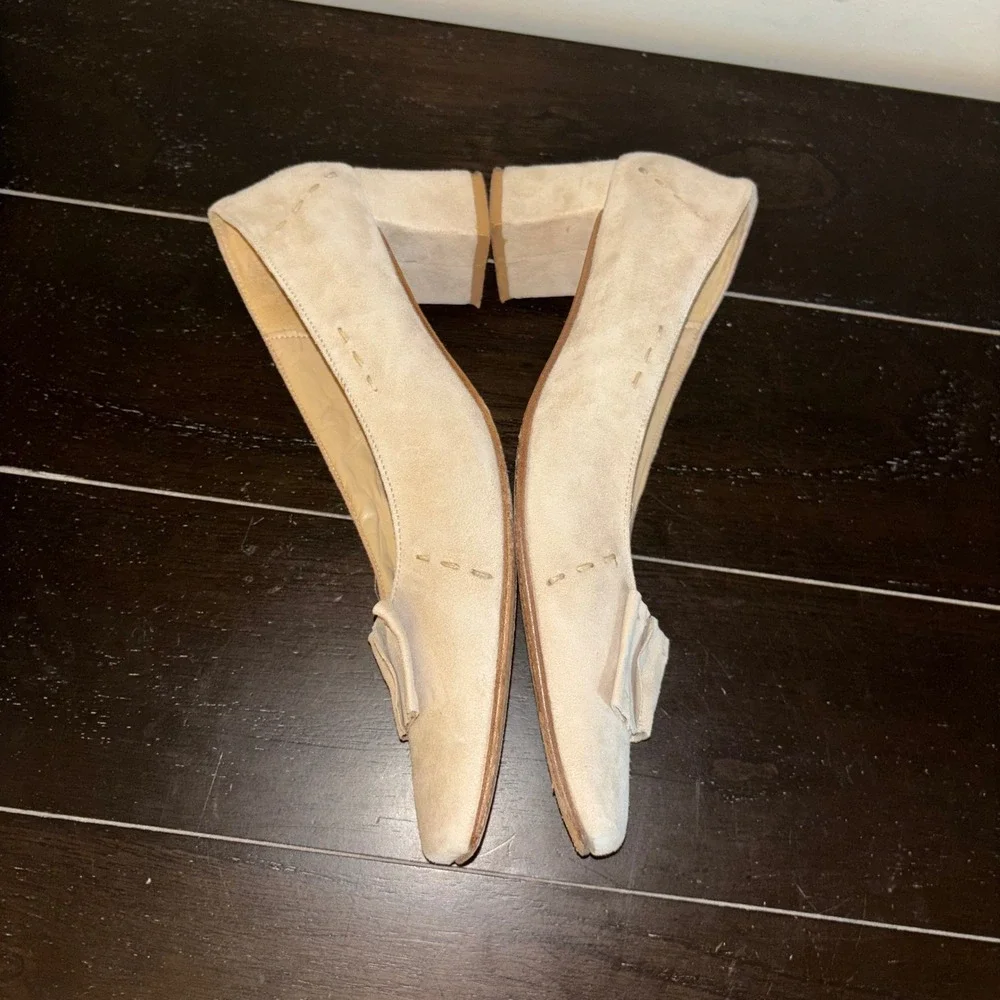 Camper Twins | Italy | Beige Suede Leather | Block Heel | Square‎ Toe | Pump - Picture 6 of 11